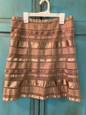 Club Monaco Gold & Tan Metallic-Trim A-Line Skirt